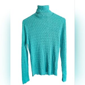 Talbots Women’s Pima Cotton Mock Neck Cable Knit Sweater Teal Size M
